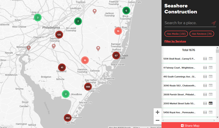 NJ Locations of home projects